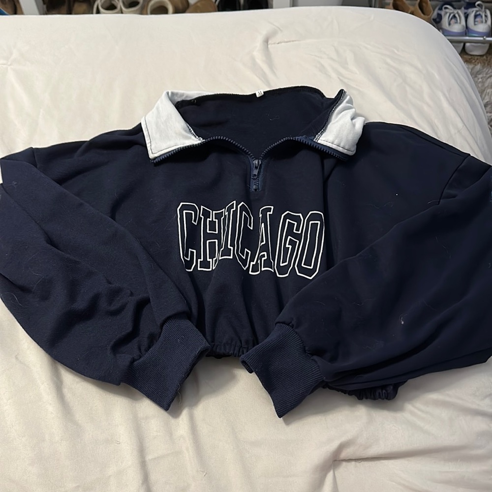 Navy blue collared cropped shirt